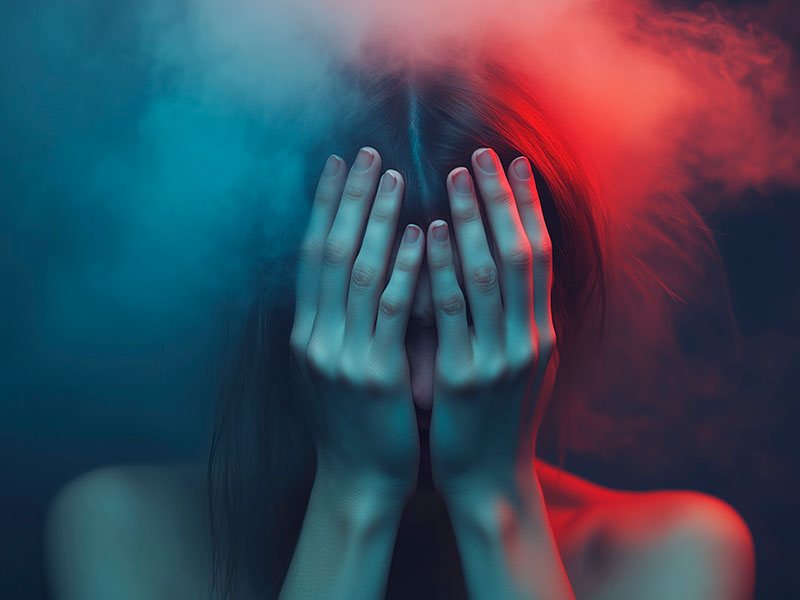 The girl covered her face with her hands